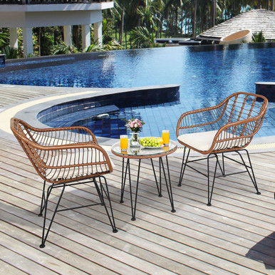 Rattan 3-Piece Bistro Furniture Set