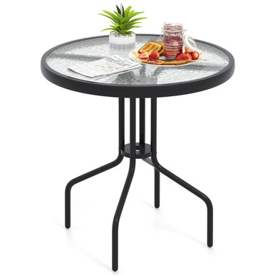 27.5" Patio Bistro Table with Tempered Glass and 1.57" Umbrella Hole