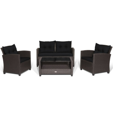 4-Piece Patio Rattan Furniture Set with Ergonomic Backrest