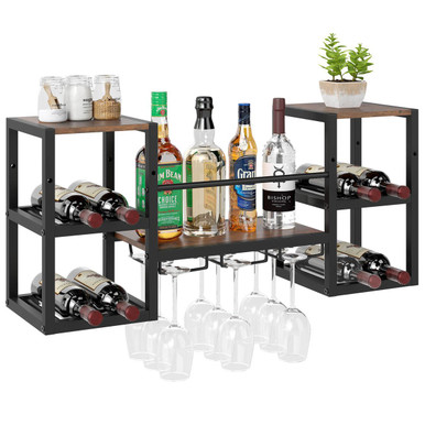 3-Tier Wall Mounted Wine Rack with Glasses Holder