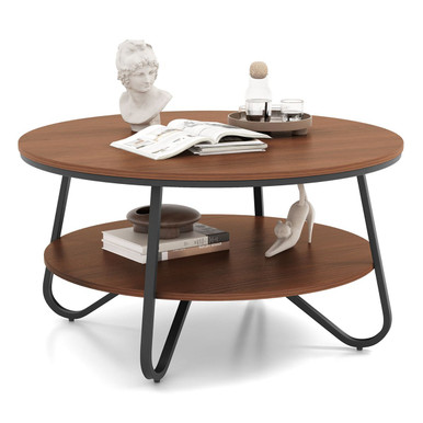 2-Tier Round Coffee Table with Wood Grain Finish