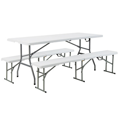 Outdoor Picnic Table Set with 2 Benches