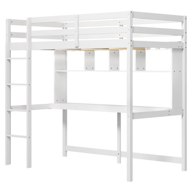 Twin Size Loft Bed with Desk and Shelves