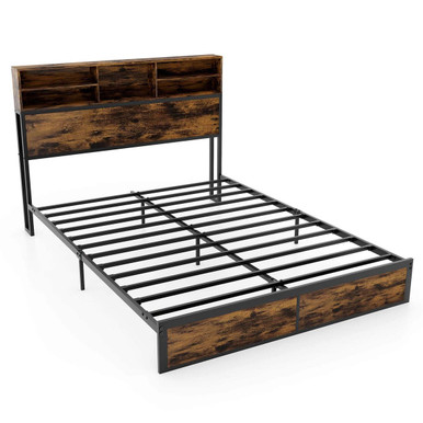 Bed Frame with Charging Station Headboad Shelves