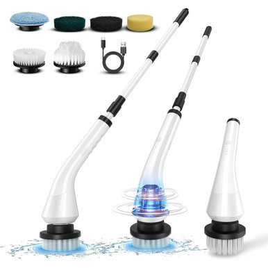 Electric Spin Scrubber with 6 Brush Heads and Adjustable Extension Handle