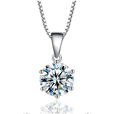 .925 Sterling Silver Crystal Solitaire Drop Necklace