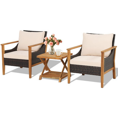 3-Piece Patio Wicker Furniture Set with 2-Tier Side Table