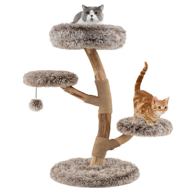 Modern Cat Tree with Pear Wood Trunks and Scratching Posts