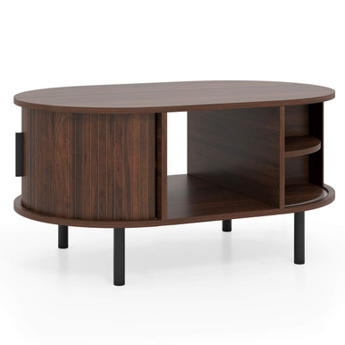 Oval Coffee Table with Sliding Tambour Doors