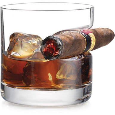Old Fashioned Whiskey Glass with Cigar Rest (2-Pack)