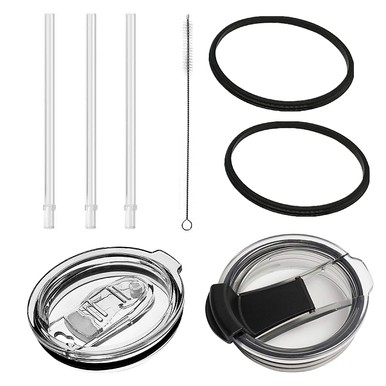 Spill-Proof 30-Ounce Replacement Tumbler Lid, 2 O-Rings, and 3 Straws (2-Pack)