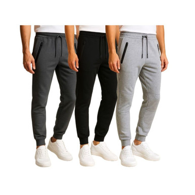 Men's Fleece Joggers with Tech Zipper Pockets (3-Pack)