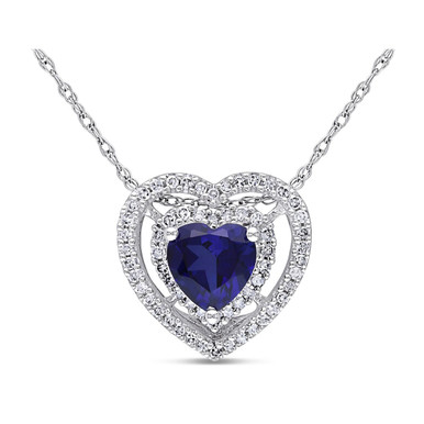 4/5 Carat (ctw) Lab-Created Blue Sapphire Halo Heart Pendant Necklace