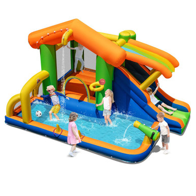 8-in-1 Multifunctional Water Park with Slide - with 520W Blower