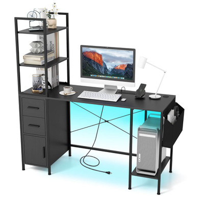 Modern Office Desk with LED Lights and Power Outlets