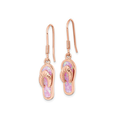 Lab-Created Synthetic Pink Opal Flip Flop Charm Earrings