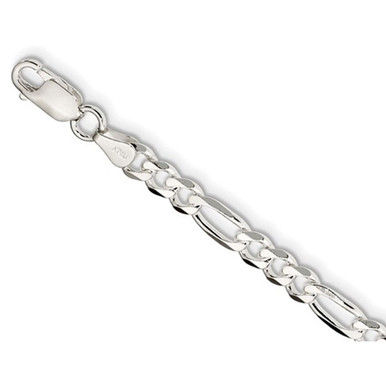 7" Figaro Chain Bracelet in Sterling Silver