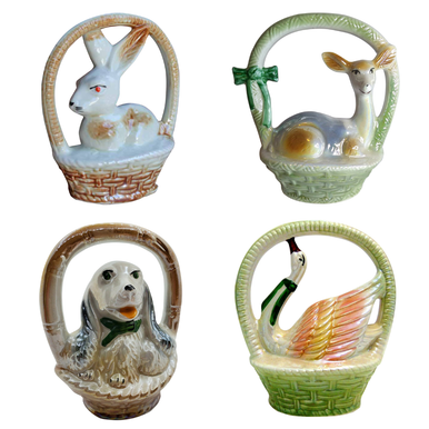 Decorative Collectable Porcelain Hand-Painted Figurines - Porcelain-Animal-Basket-Bunny