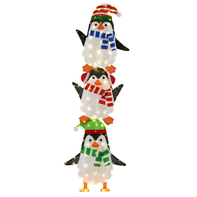 Set of 3 Lighted Penguins Decoration with 156 Warm White Lights