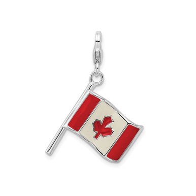 Sterling Silver Canadian Flag Pendant Charm (No Chain)
