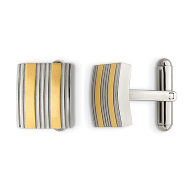 Mens Stainless Steel Yellow Plated Cuff Links