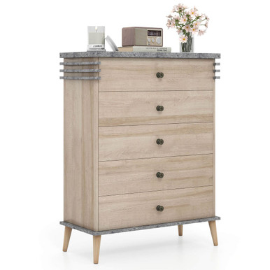 5-Drawer Farmhouse Dresser with Rubber Wood Legs