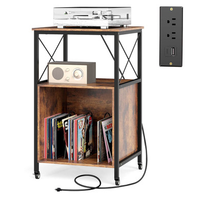 Mobile Record Player Stand with Power Cubby