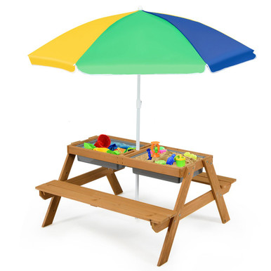 3-in-1 Kids Picnic Table with 2 Detachable Storage Boxes - Table-Green