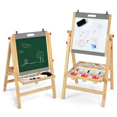 Kids' Art Easel with Whiteboard, Paper Roll, and Chalkboard