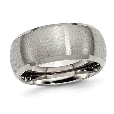 Mens Satin Beveled Edge Titanium Wedding Band Ring - Ring size: 13
