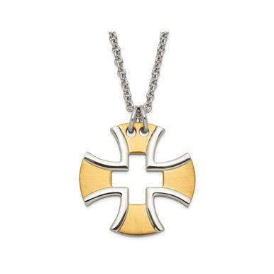 Men's Stainless Steel Plated Satin Cross Pendant Necklace