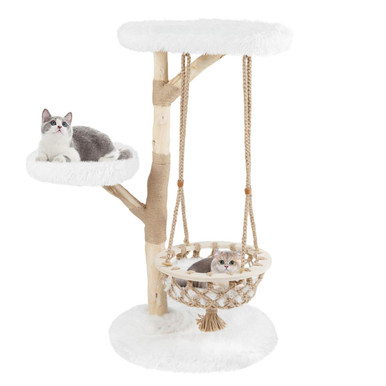 48.5” Solid Wood Cat Tree with Cradle and Scratching Post