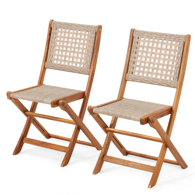 Outdoor Wooden Patio Folding Chairs (Set of 2)