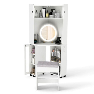 Corner Vanity Desk with Mirror and Lights