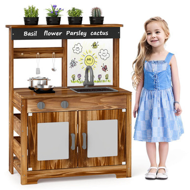 Kids Mud Kitchen Set with Removable Sink and Chalkboard