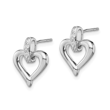 Sterling Silver Polished Heart Earrings with Accent Diamond
