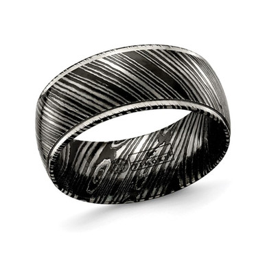 Mens Black Titanium Zebra Band Ring (10mm) - Ring size: 12.5
