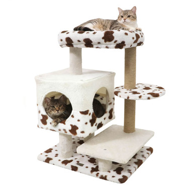 Modern Cat Tree with Two-Doors and Wide Upholstered Perch