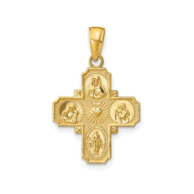 14K Yellow Gold Cross Medal Pendant