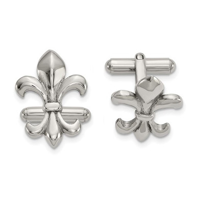 Mens Fleur De Lys Polished Cuff Links in Stainless Steel