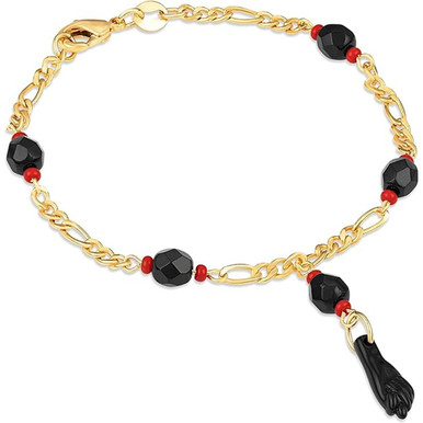 18K Gold Plated Figaro Azabache Bracelet