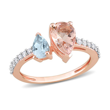 1.54 Carat (ctw) Morganite and Aquamarine Ring in 14K Rose Gold - Ring size: 6