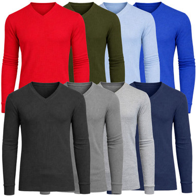 Men's Long Sleeve Waffle Knit V-Neck Thermal Shirt
