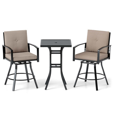 3-Piece Patio Swivel Bar Set with Umbrella Hole