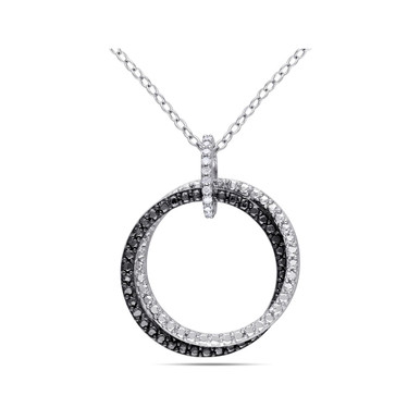 Accent Diamond Circle Pendant Necklace in Sterling Silver
