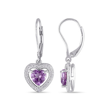 1.40 Carat (ctw) Amethyst Heart Dangle Earrings in Sterling Silver