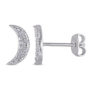 1/10 Carat (ctw) Diamond Crescent Moon Earrings in Sterling Silver
