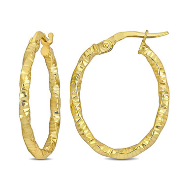 14K Yellow Gold Oval Twisted and Textured Hoop Earrings (24mm)