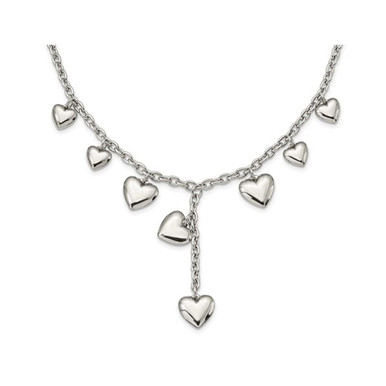 Stainless Steel Polished 18" Hearts Necklace