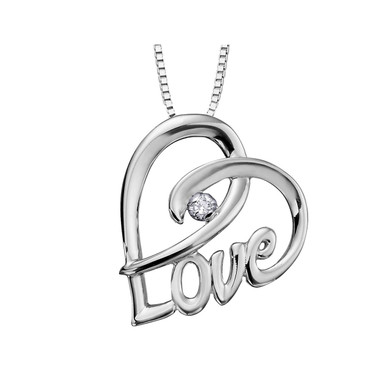 Love Heart Pendant Necklace with Chain in Sterling Silver